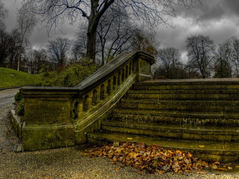 Stone staircase in autumn park