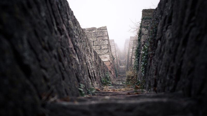 Stone Staircase in Fog