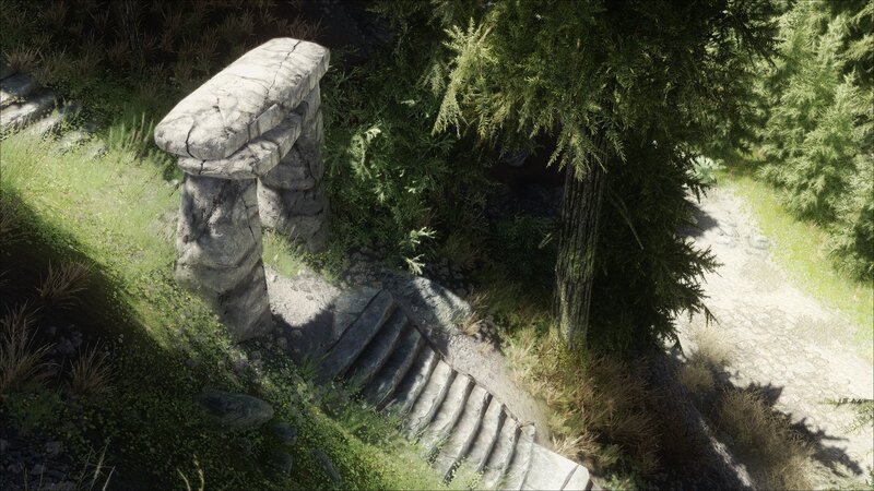 Stone Staircase in Forest — Green, Serene, Afternoon