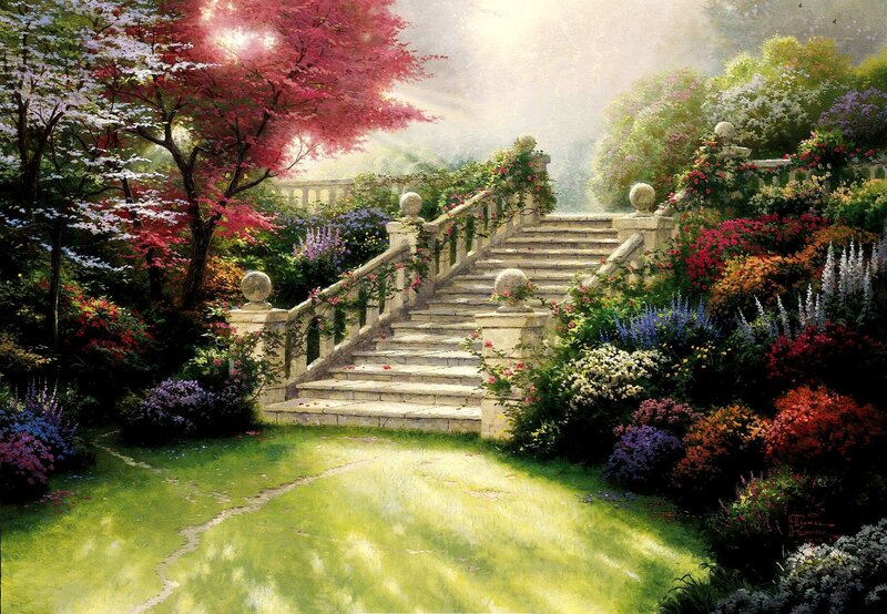 Stone Staircase in Garden — Green, Serene