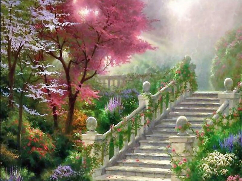 Stone Staircase in Garden — Pink