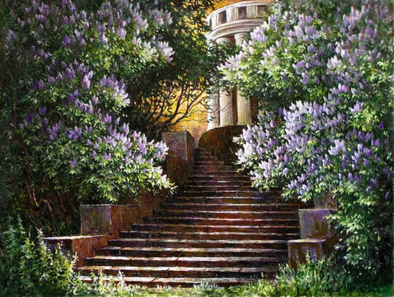 Stone Staircase in Garden — Purple