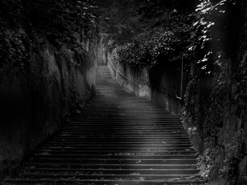Stone Staircase in Tunnel — Black
