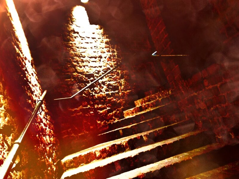 Stone Staircase in Tunnel — Red, Dramatic