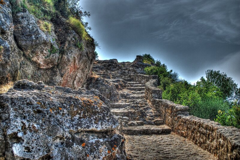 Stone Staircase on Cliff — Gray