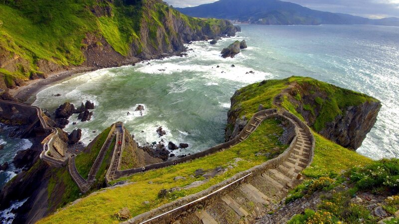 Stone Staircase on Cliff — Green, Dramatic, Afternoon, Photograph