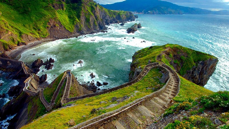 Stone Staircase on Cliff — Green, Dramatic, Afternoon