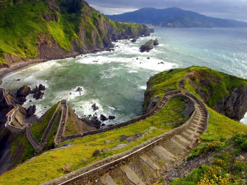 Stone Staircase on Cliff — Green, Dramatic