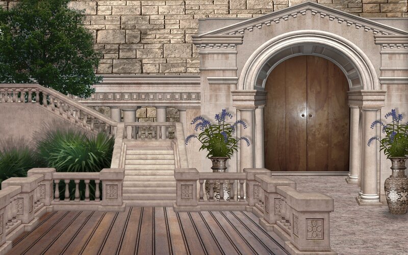 Stone staircase to grand entrance
