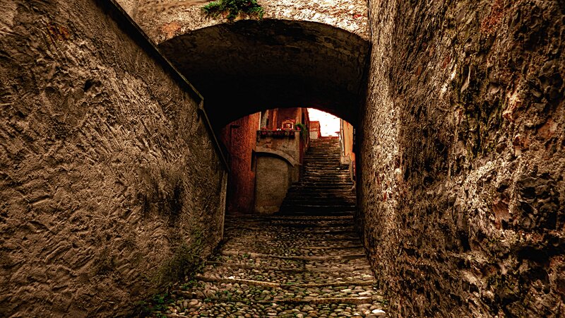 Stone Staircase under Arch — Brown