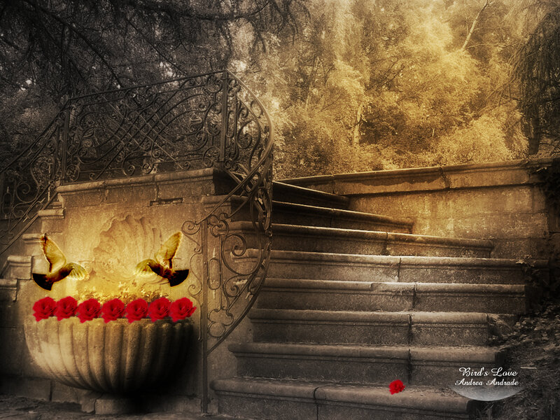 Stone Staircase with Fountain — Sepia