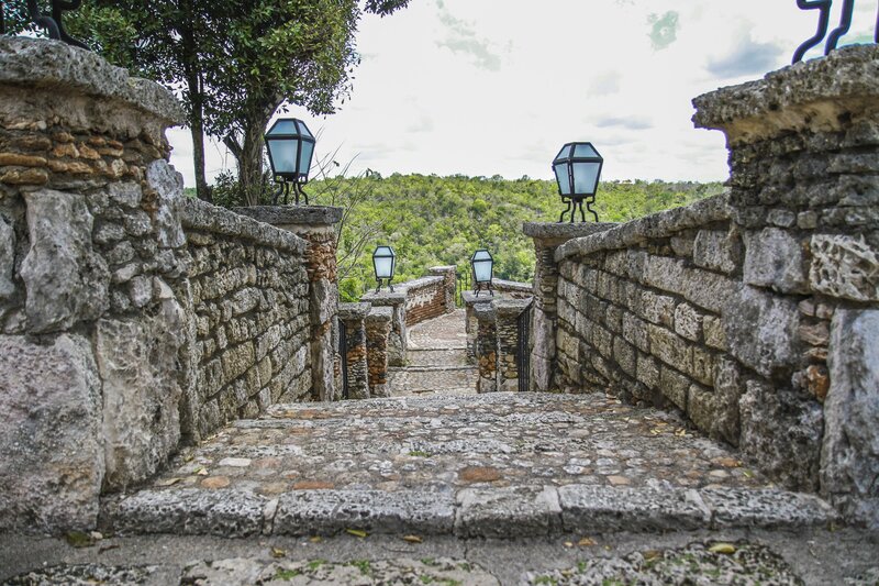 Stone staircase with lanterns