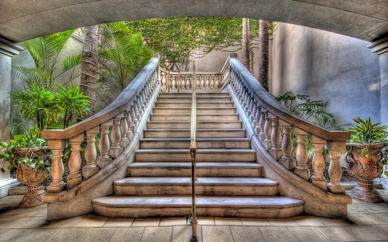 Stone Staircase with Plants — Beige
