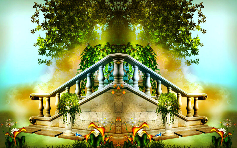 Stone Staircase with Plants — Green