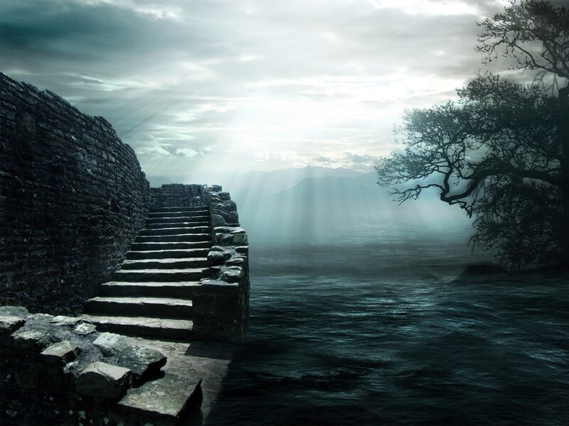 Stone Stairs by Water — Blue