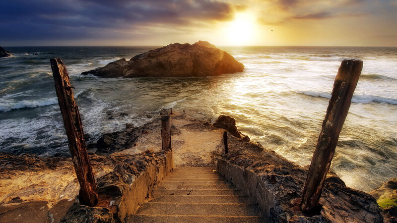 Stone Stairs to Ocean — Blue