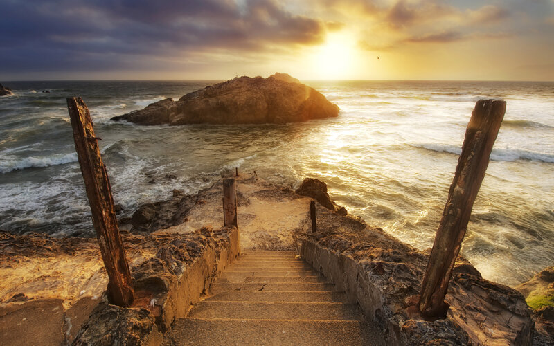Stone Stairs to Ocean — Gold