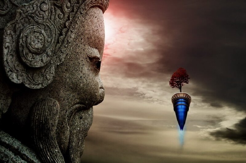 Stone Statue and Flying Tree