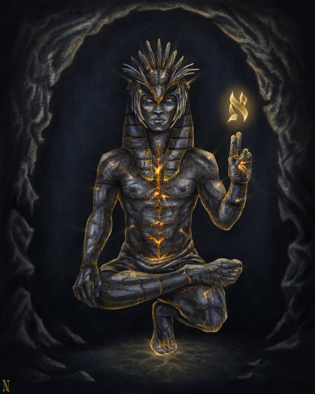 Stone Statue in Cave — Black