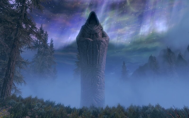 Stone Statue in Forest — Blue