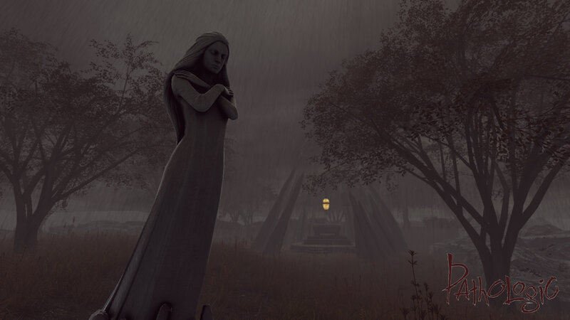 Stone Statue in Rain