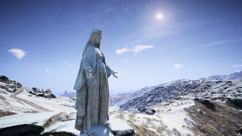 Stone Statue in Snow — Blue