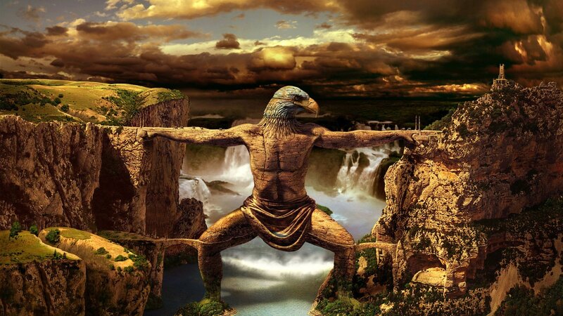 Stone Statue of Bird-headed Man — Brown