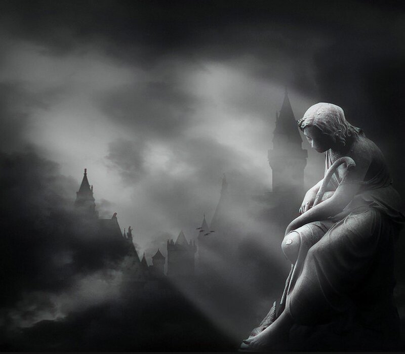 Stone Statue of Woman — Gray, Dramatic