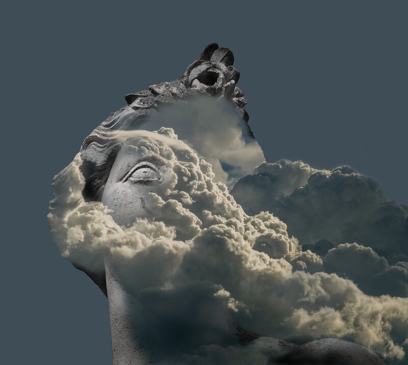 Stone Statue with Clouds