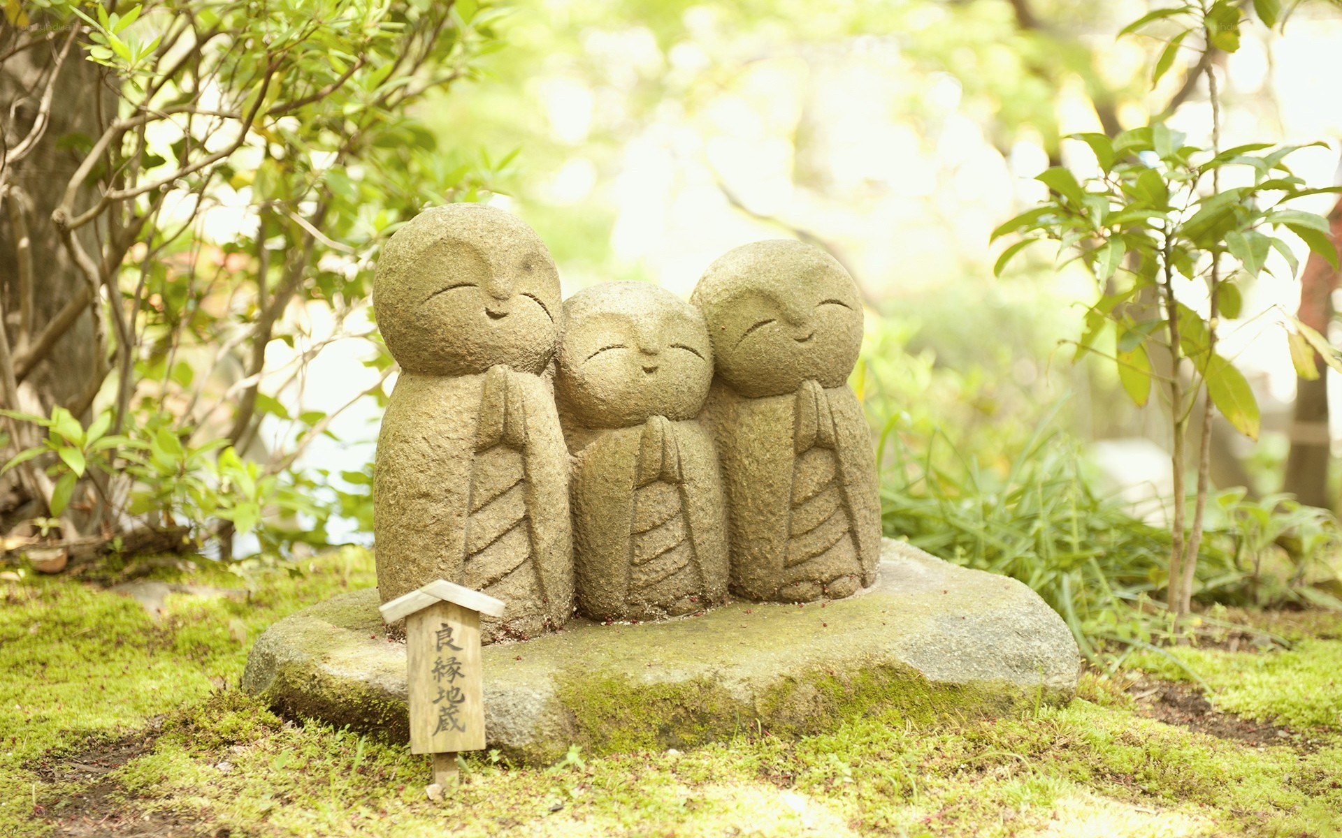Stone statues in a garden