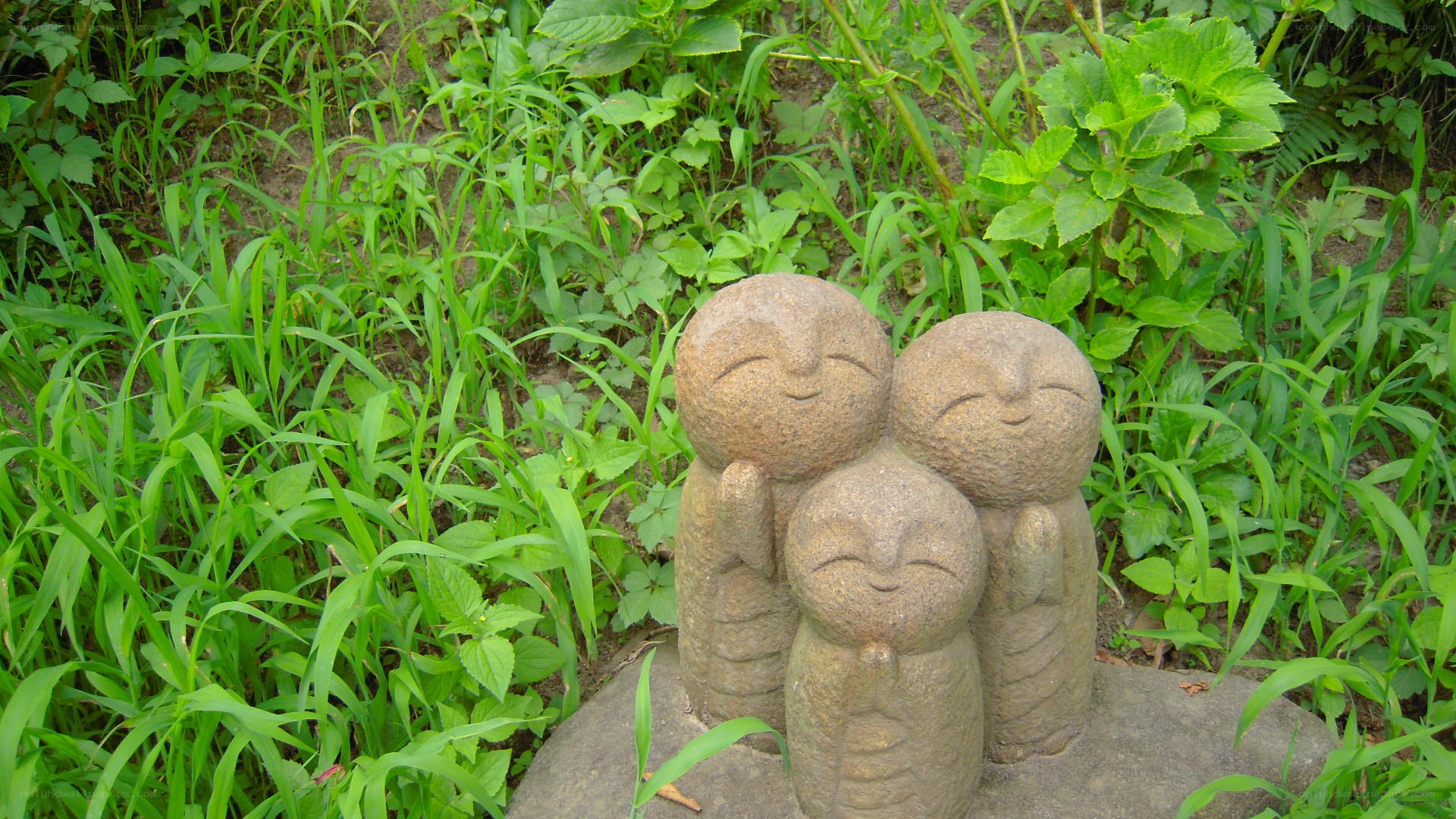 Stone statues in a garden