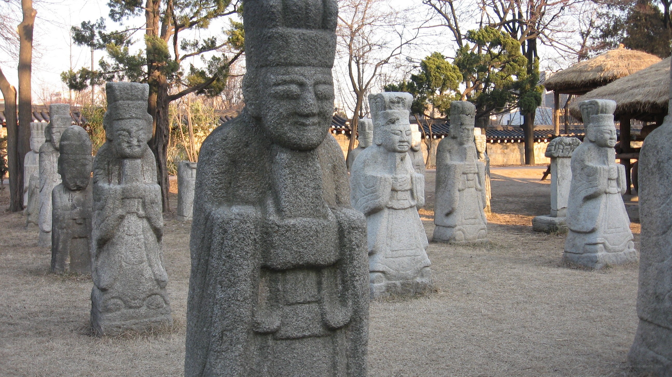 Stone statues in a park