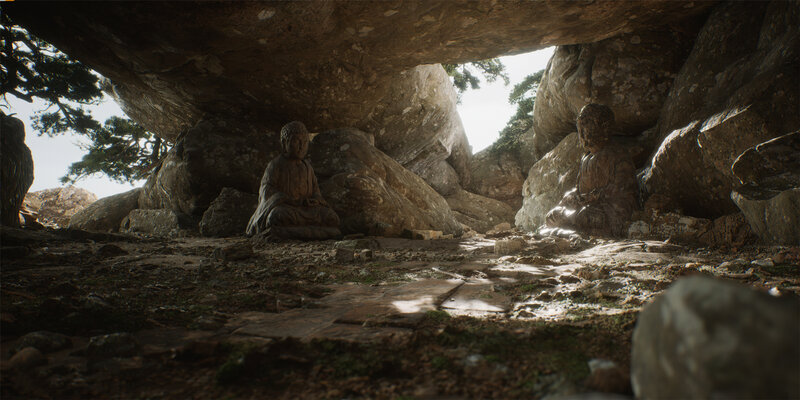 Stone Statues in Cave — Brown, Serene