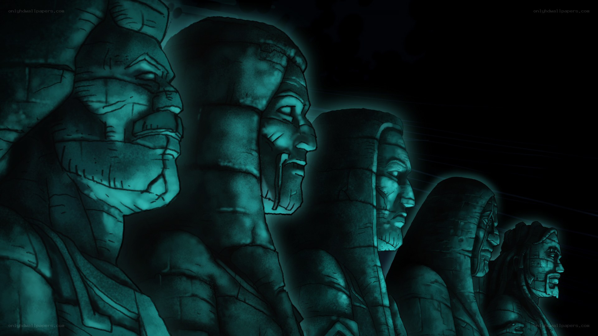 stone statues in dark light