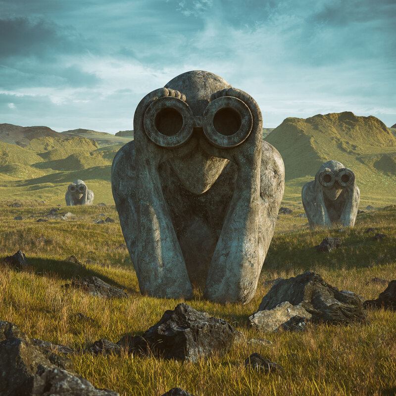 Stone Statues in Field — Green