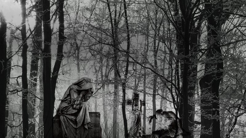 Stone Statues in Forest