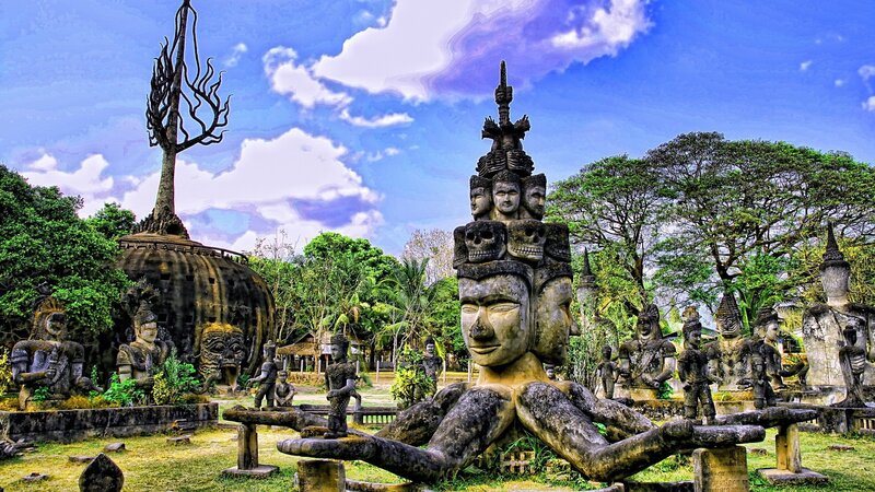 Stone Statues in Garden — Blue