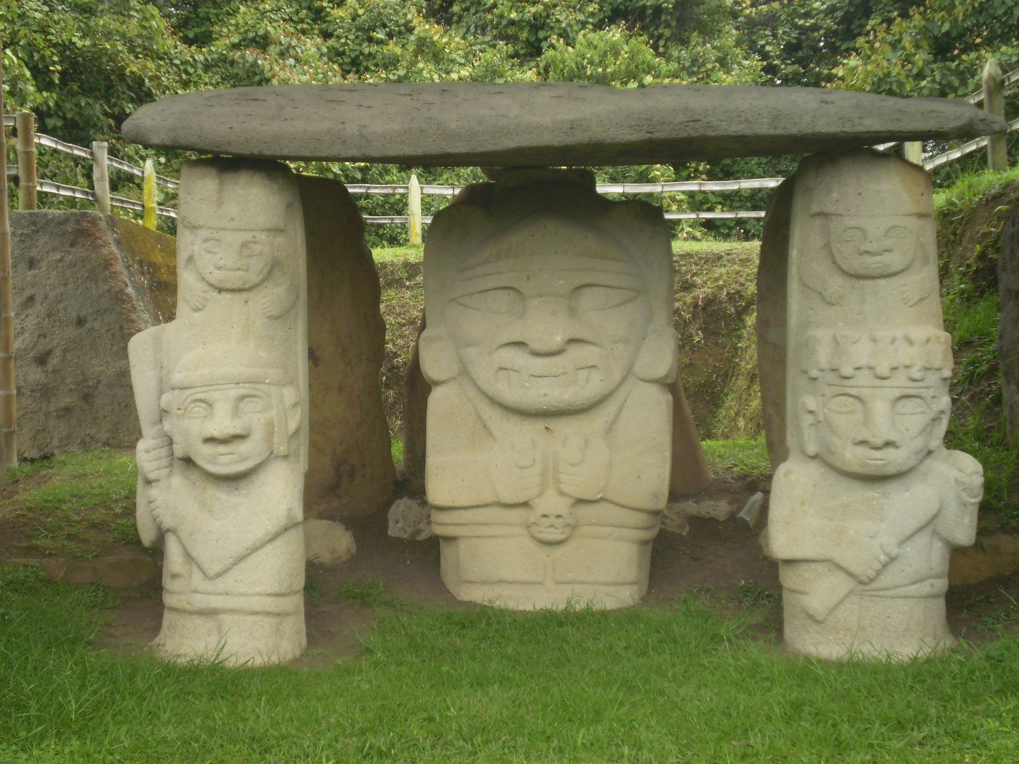 Stone statues with carved figures