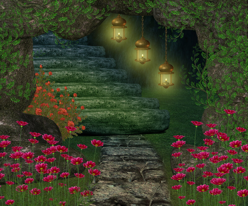 Stone Steps in Cave — Green