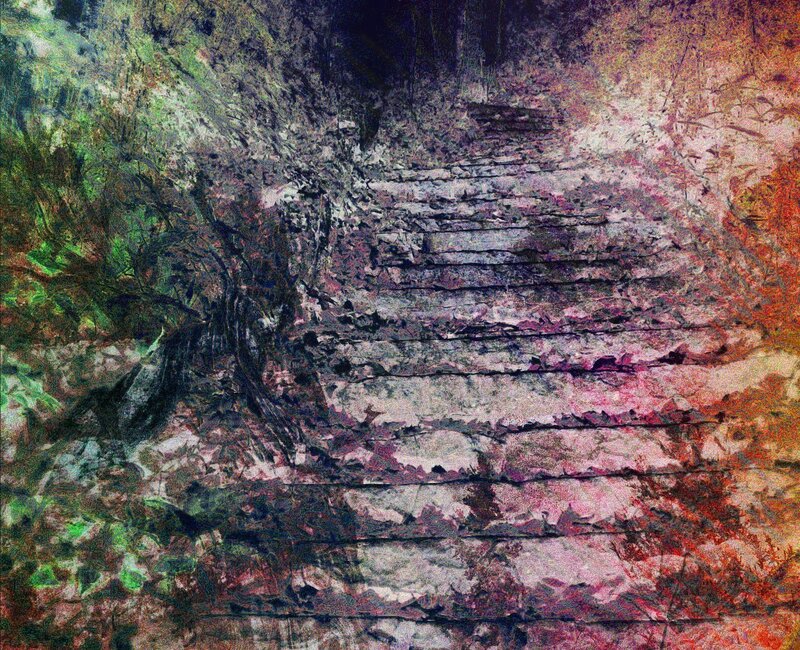 Stone Steps in Forest — Green, Mysterious, Digital Art