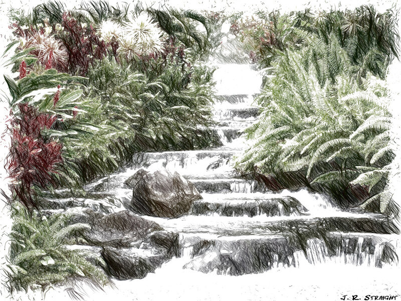 Stone Steps in Garden — Green, Serene, Illustration
