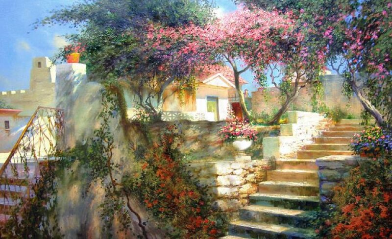 Stone Steps in Garden — Pink