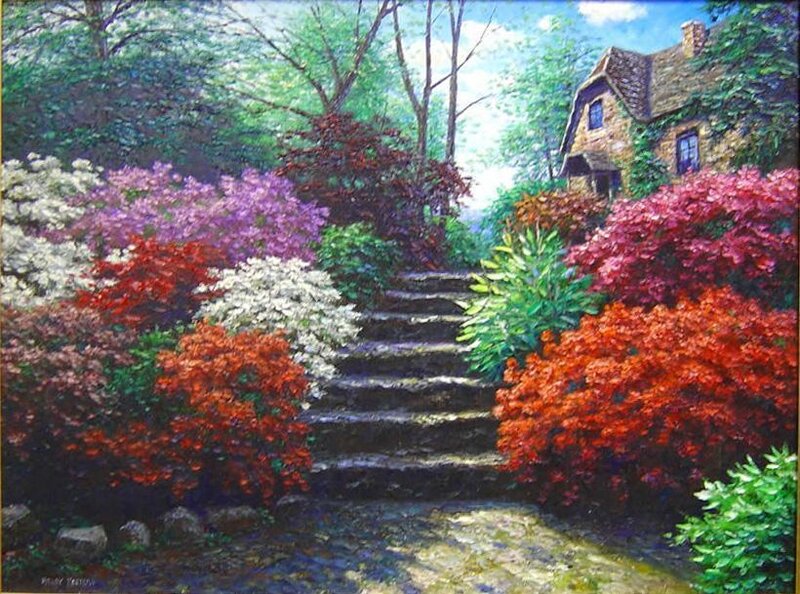 Stone Steps in Garden — Red