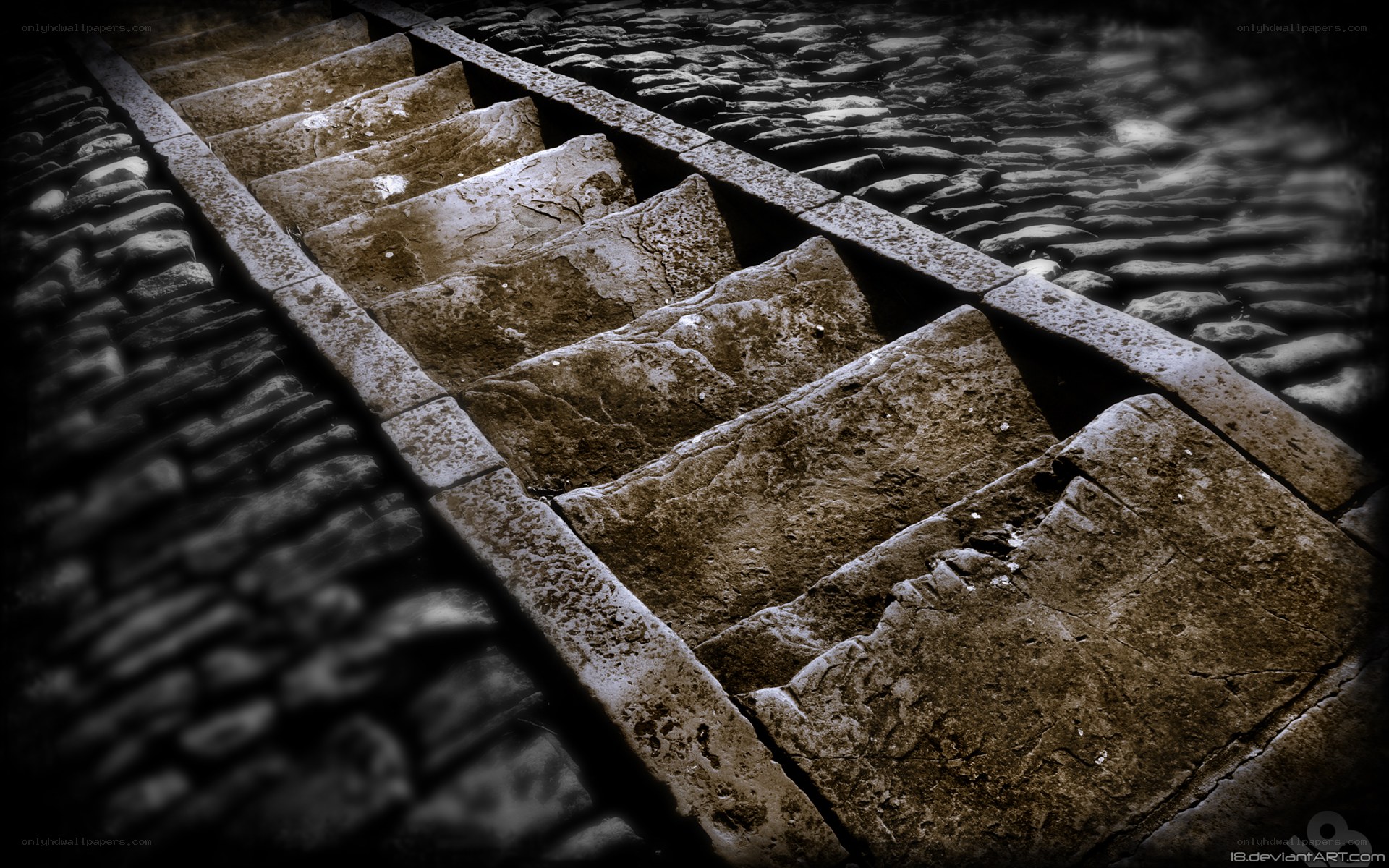 stone steps on cobblestone path