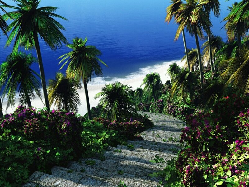 Stone Steps to Beach — Blue, Serene