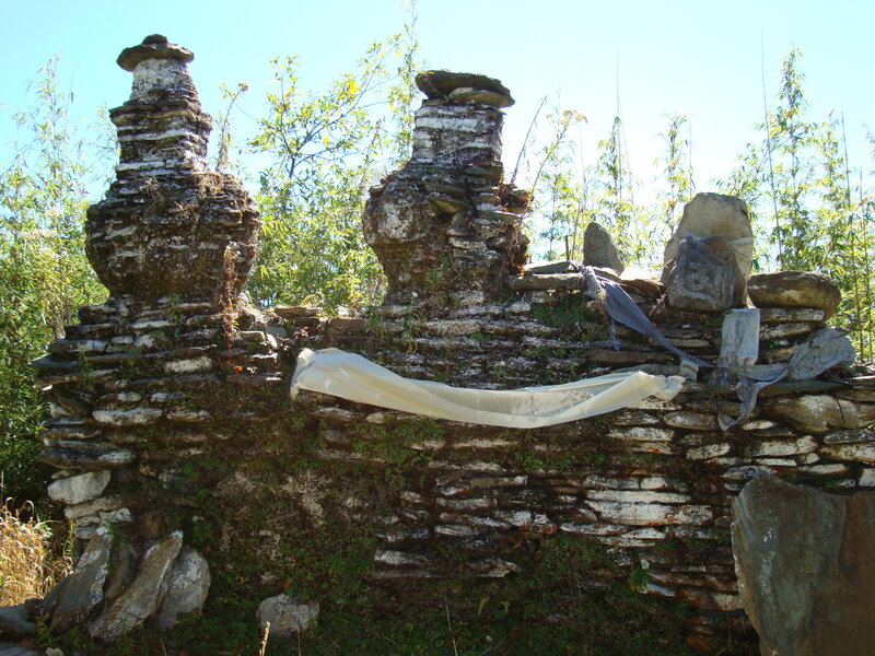Stone stupas in a forest
