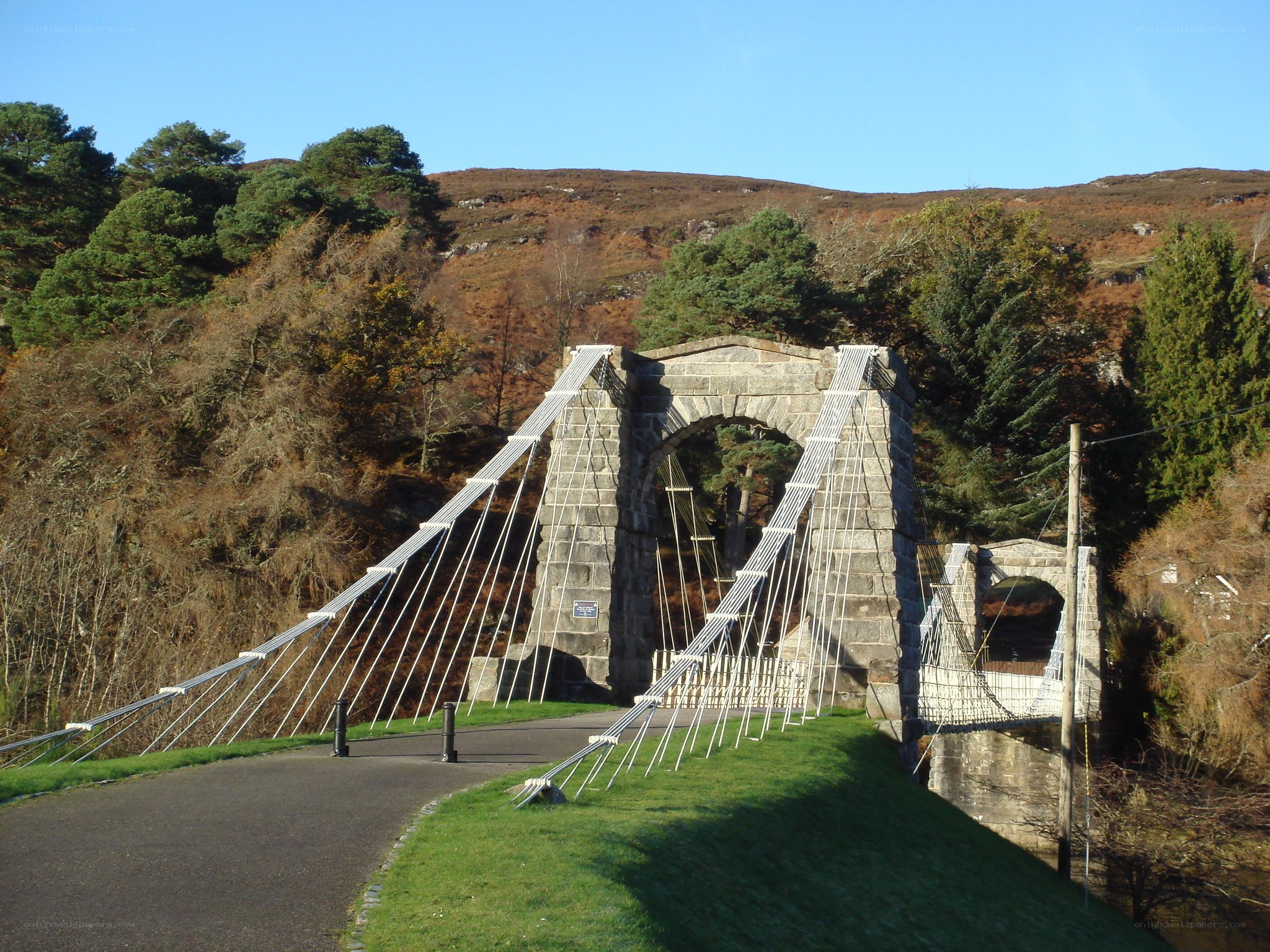 Stone suspension bridge in a valley