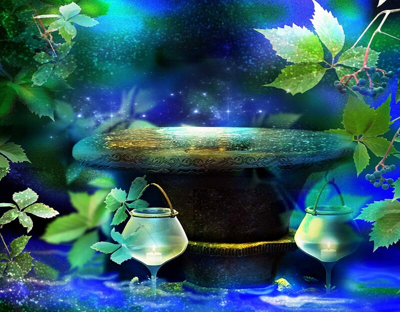 Stone Table with Lanterns