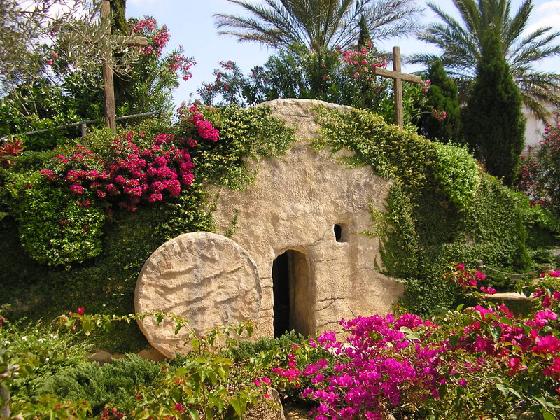 Stone Tomb with Rose Bushes