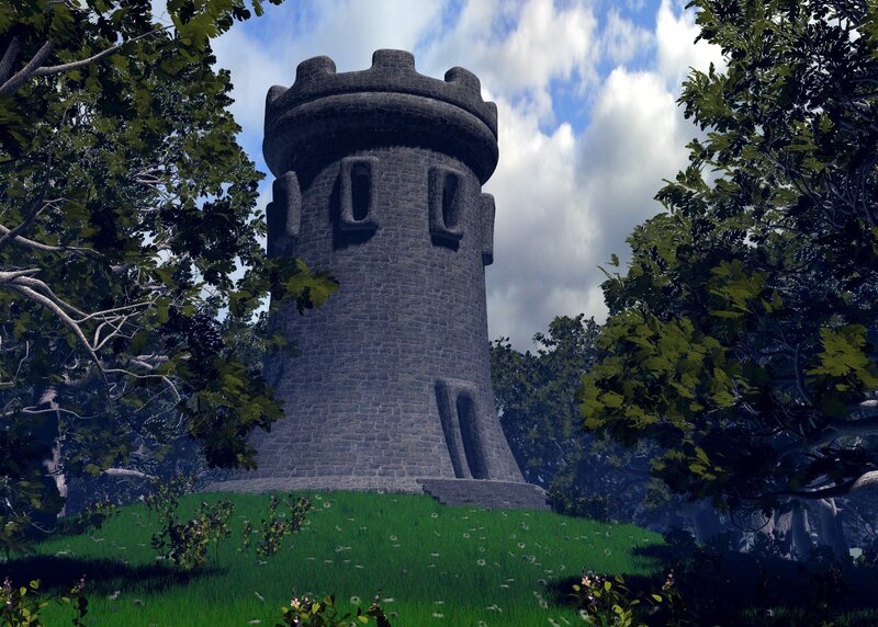 Stone tower in a forest